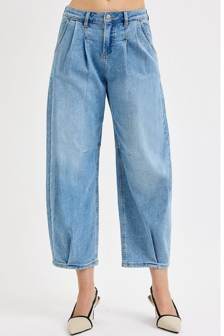 Risen Slouchy Crop Wide Barrel Leg Jeans - Full Size Run