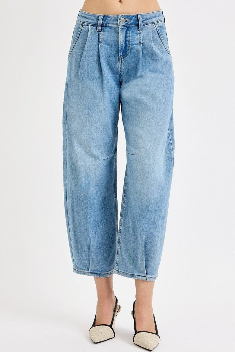 Risen Slouchy Crop Wide Barrel Leg Jeans - Full Size Run