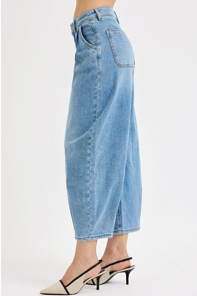 Risen Slouchy Crop Wide Barrel Leg Jeans - Full Size Run