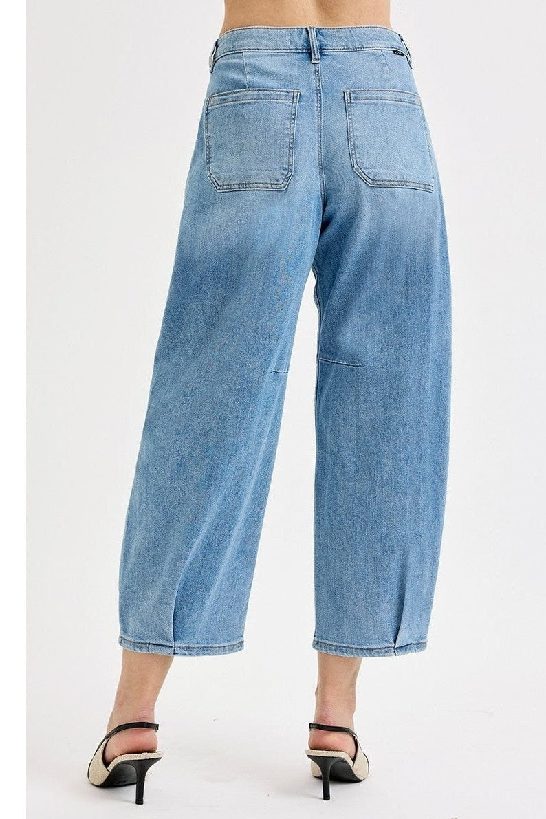 Risen Slouchy Crop Wide Barrel Leg Jeans - Full Size Run