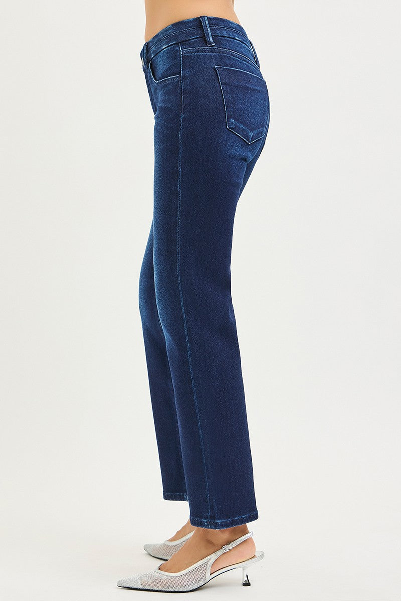 Risen Tummy Control Mid Rise Ankle Straight Jeans - Dark