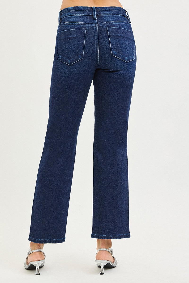 Risen Tummy Control Mid Rise Ankle Straight Jeans - Dark