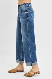 Risen Mid Rise Ankle Boyfriend Cuffed Jeans
