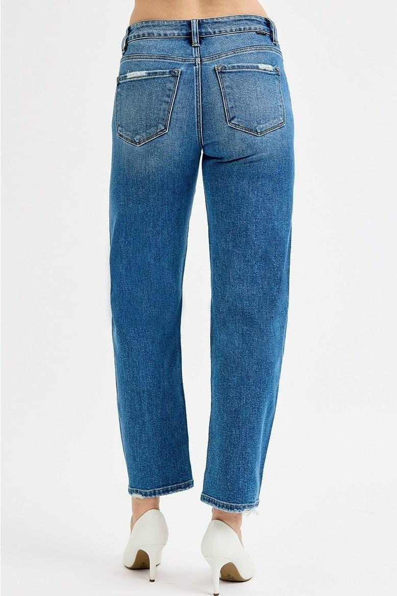 Risen Tummy Control High Rise Ankle Slim Barrel Jeans