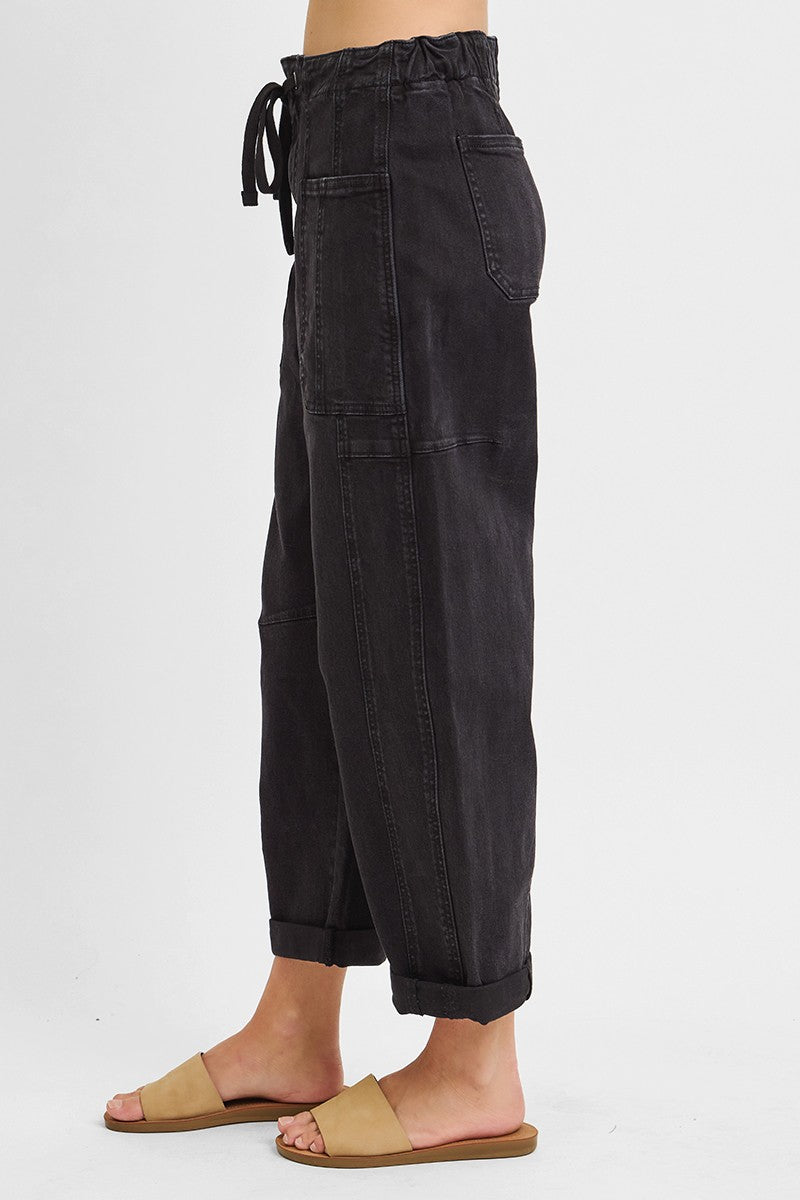 Risen High Rise Crop Wide Barrel Cargo Pocket Pants
