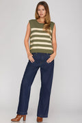 Gold Button Stripe Sweater Tank