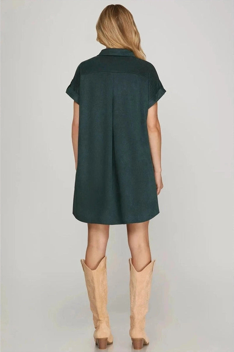 Suede Button Up Shirt Dress
