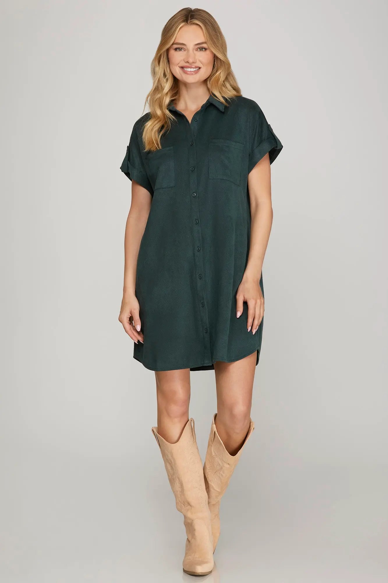 Suede Button Up Shirt Dress