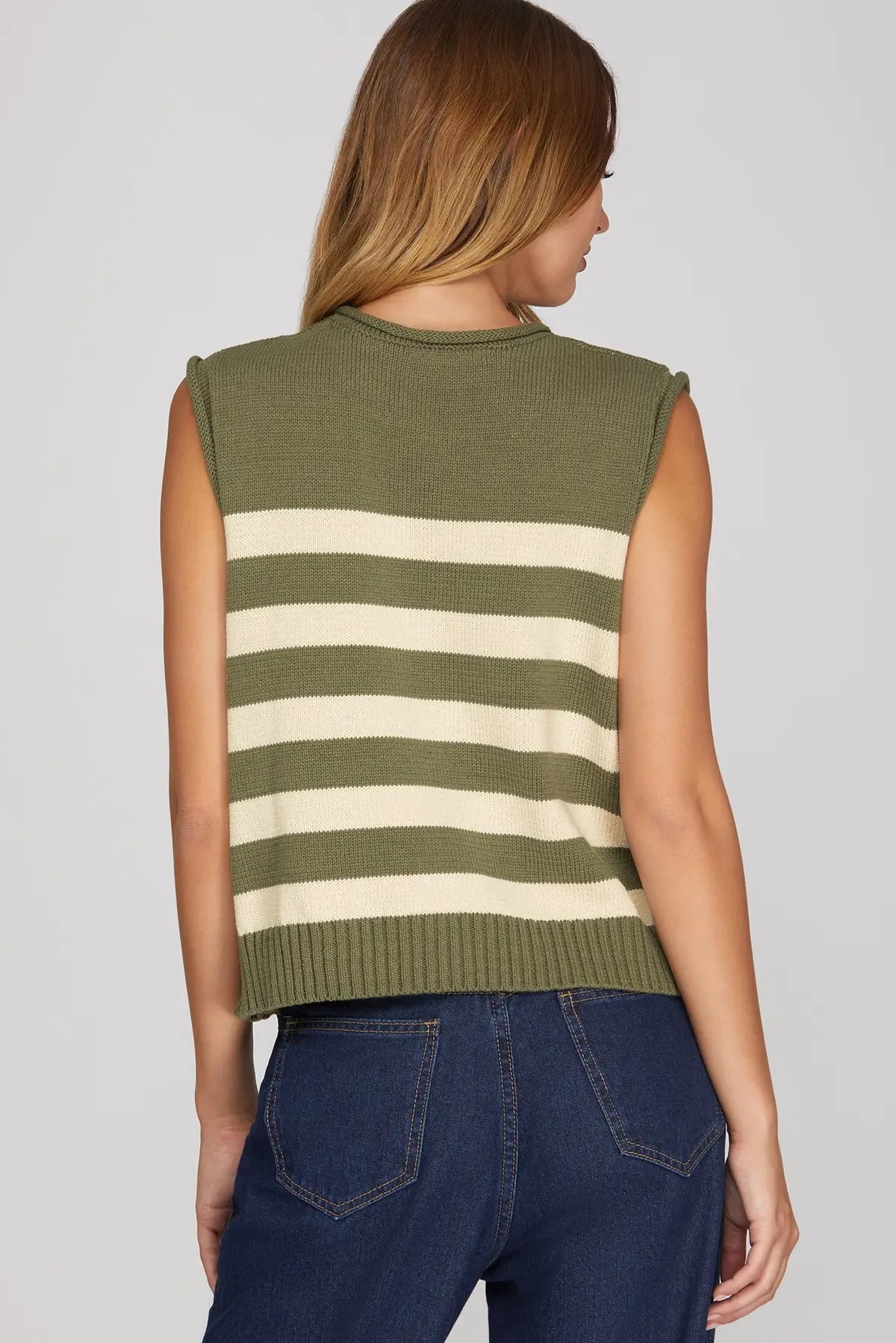 Gold Button Stripe Sweater Tank
