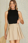 Faux Leather Pleated Skort