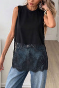 Sleeveless Lace Hem Tank Top