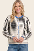 Color Trimmed Striped Sweater Cardigan