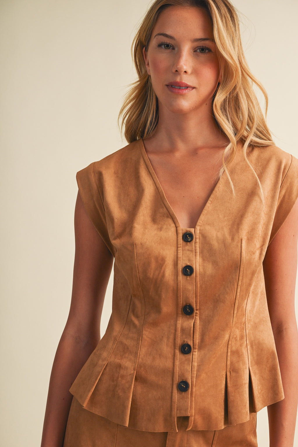 Faux Suede Pleated Peplum Top