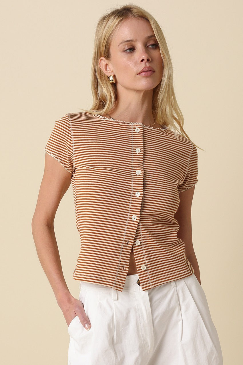 Tahni Striped Button-front Top