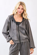 Mineral Wash Long Sleeve Hoodie Zip Up Jacket