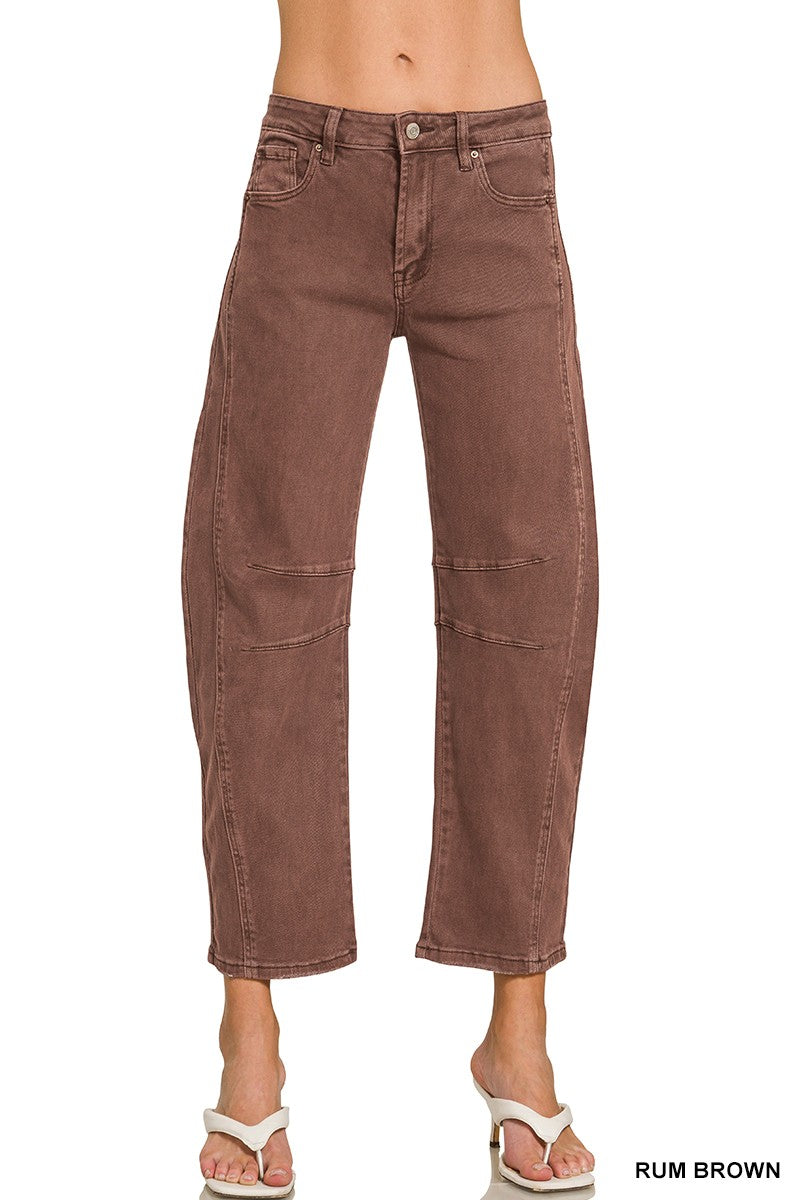 Barrel-Leg Color Denim Pants