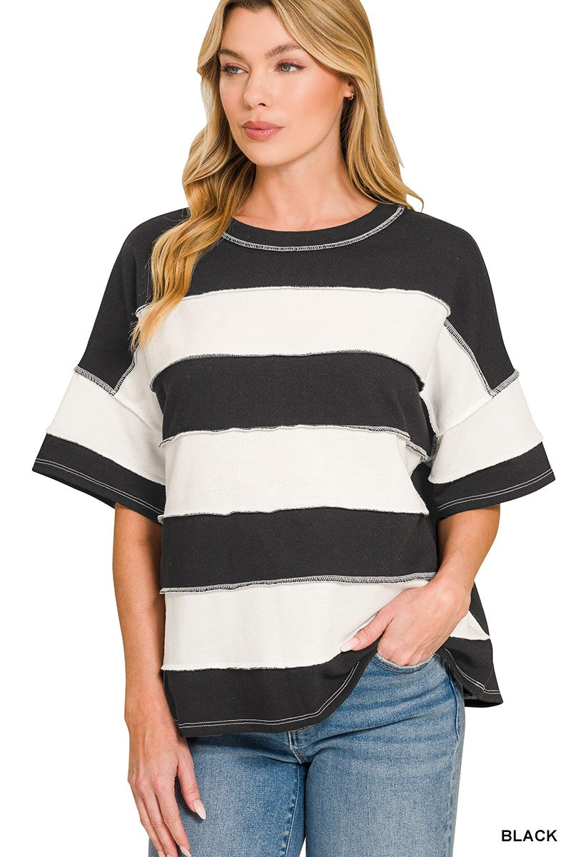 French Terry Color Block Exposed Seam Top