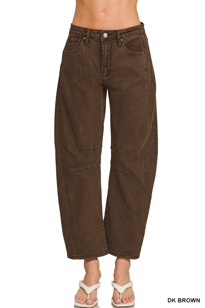 Barrel-Leg Color Denim Pants