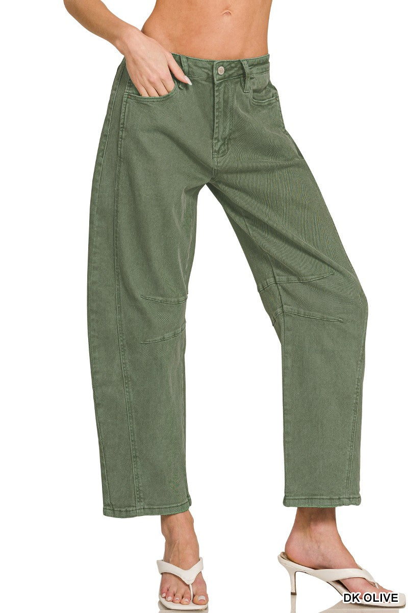 Barrel-Leg Color Denim Pants