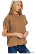 Viscose Mock Neck Short Sleeve Boxy Sweater