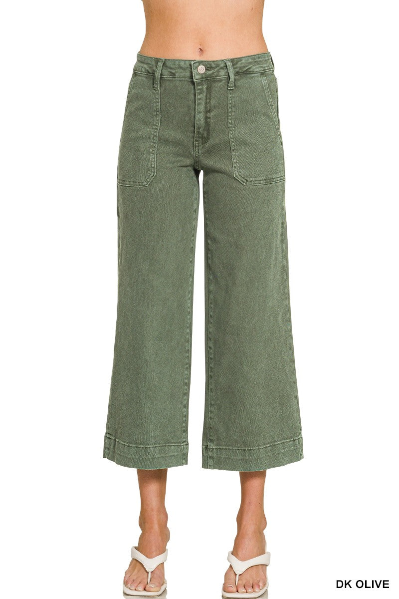Cropped Wide Leg Color Denim Pants