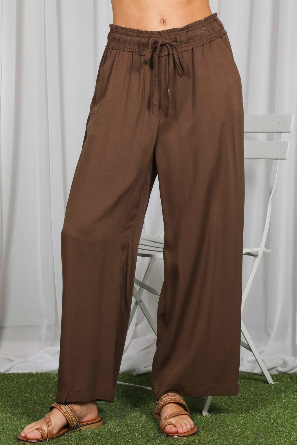 Casual Flowy Wide Leg Elastic Waist Band Pants VP83235