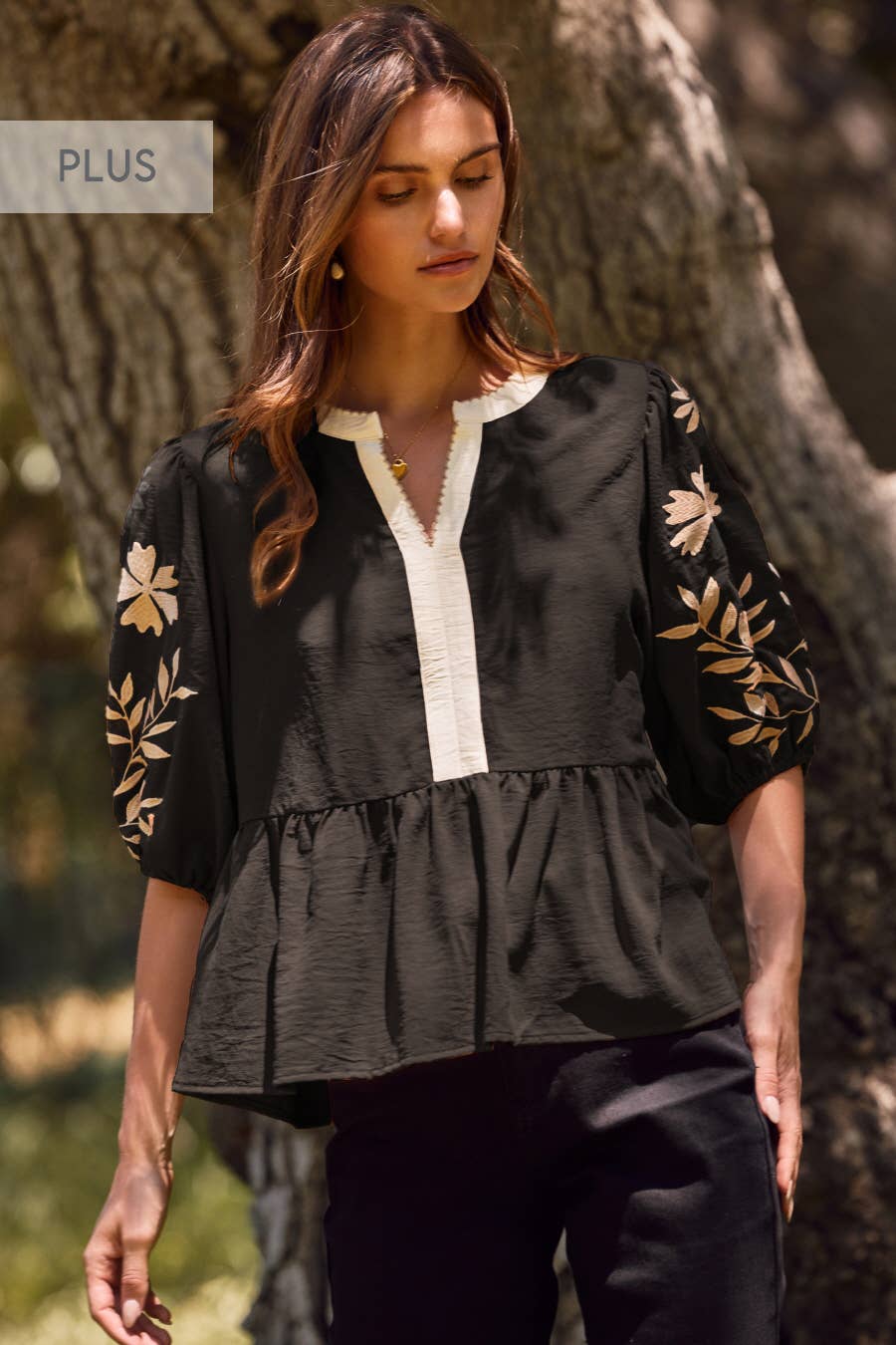 Plus Solid Airflow Peplum Blouse