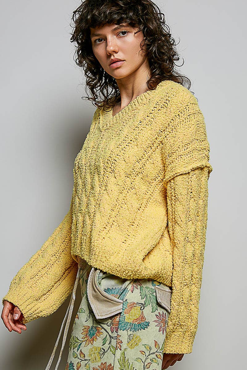 POL Semi-Cropped V-Neck Soft Sweater Top