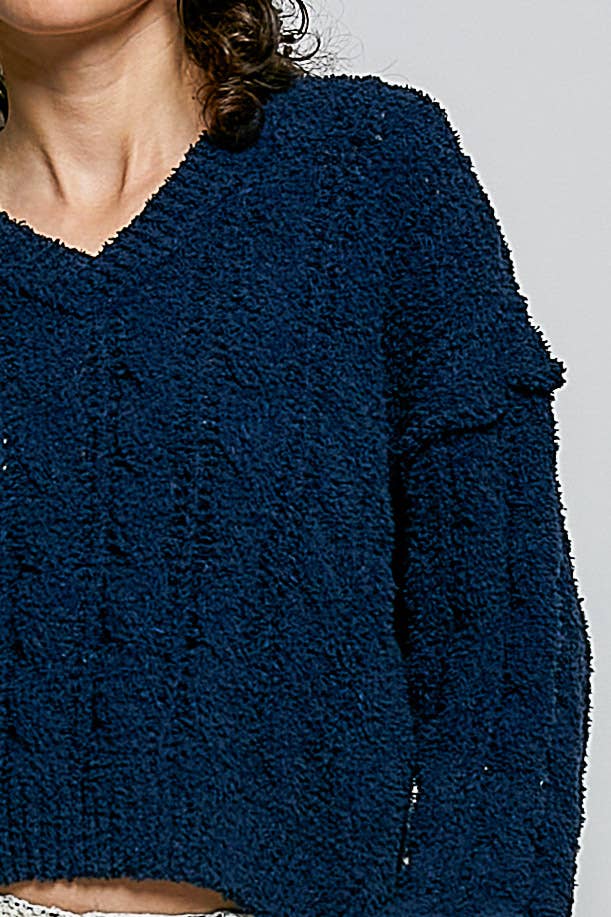 POL Semi-Cropped V-Neck Soft Sweater Top