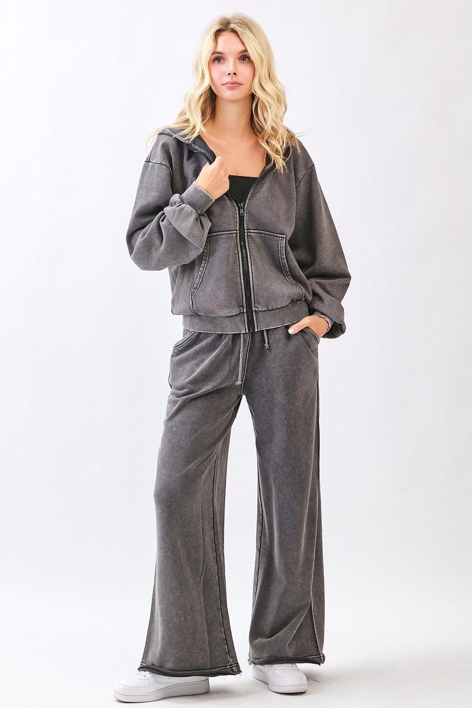 Mineral Wash Elastic Waist Wide Leg Pants