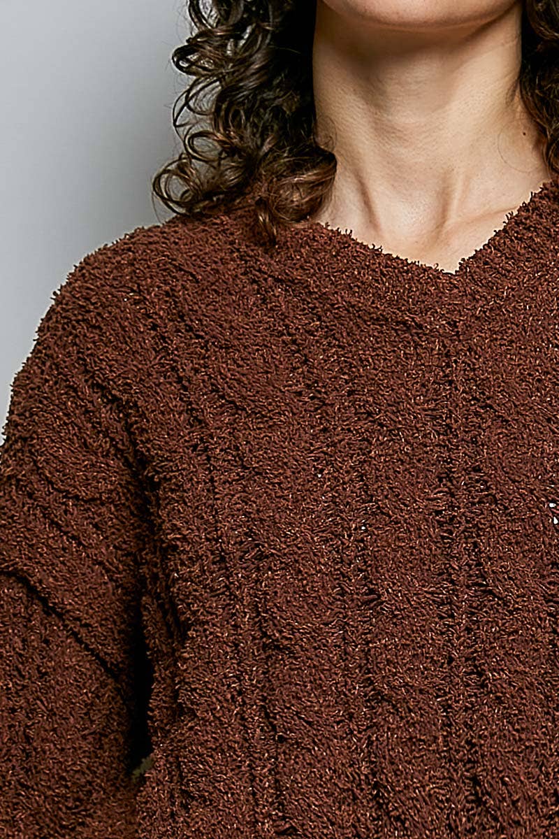 POL Semi-Cropped V-Neck Soft Sweater Top