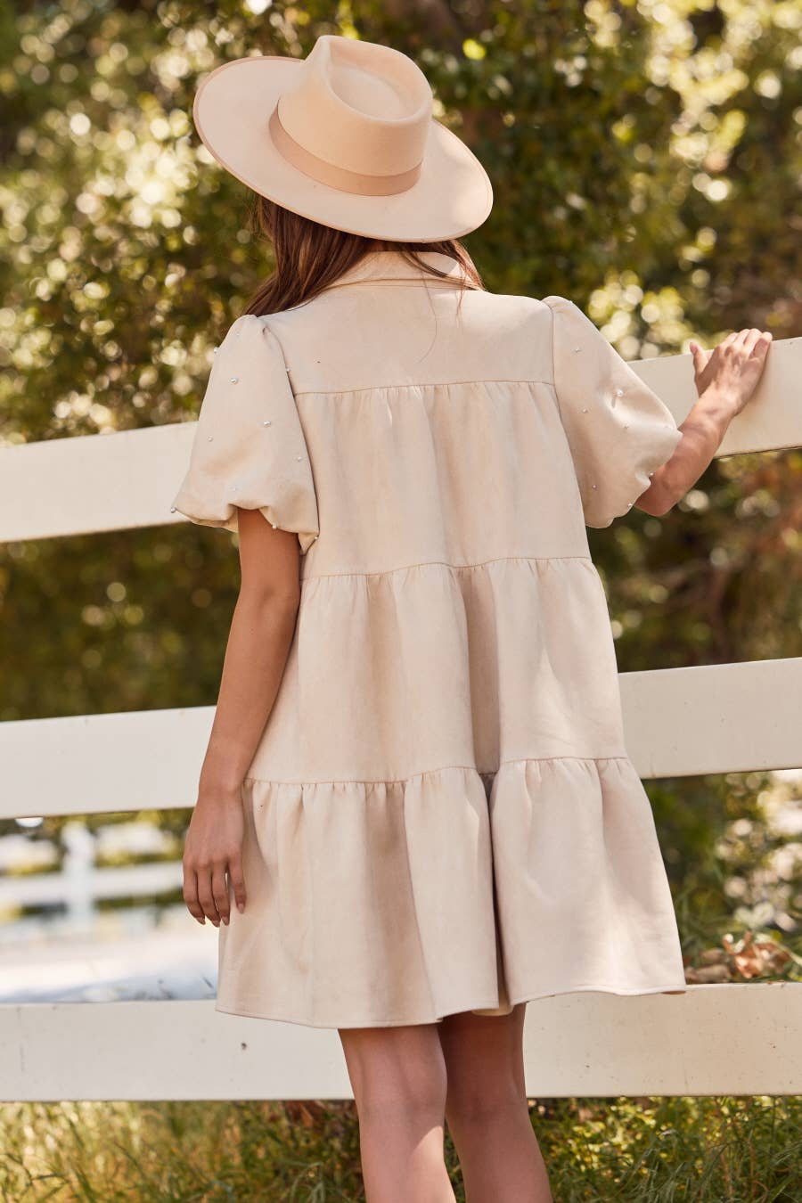 Tiered Suede-textured Shirt Dress