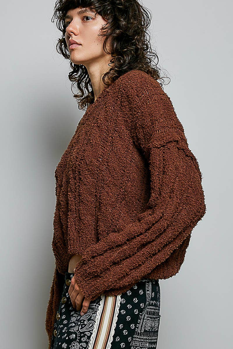 POL Semi-Cropped V-Neck Soft Sweater Top