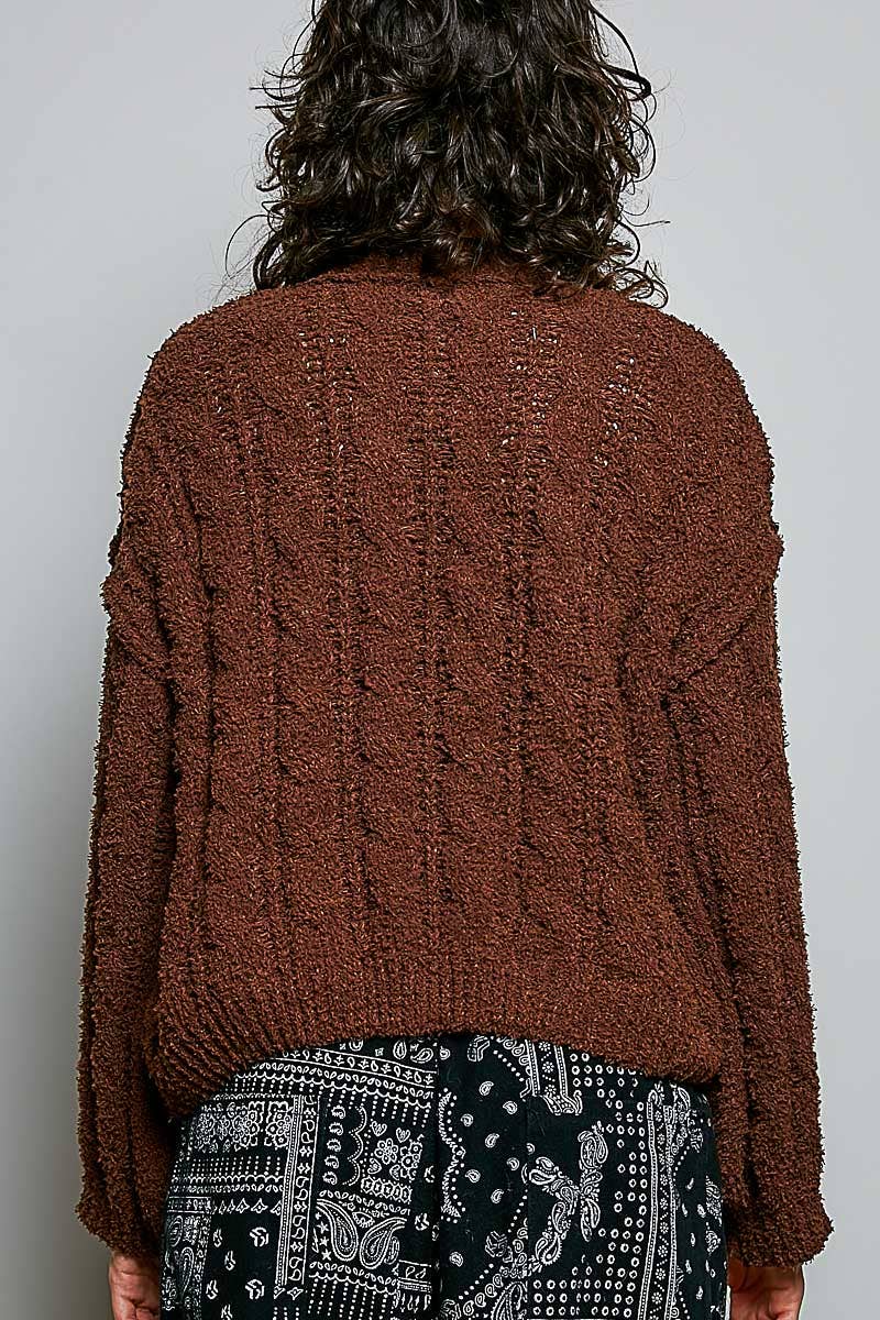 POL Semi-Cropped V-Neck Soft Sweater Top