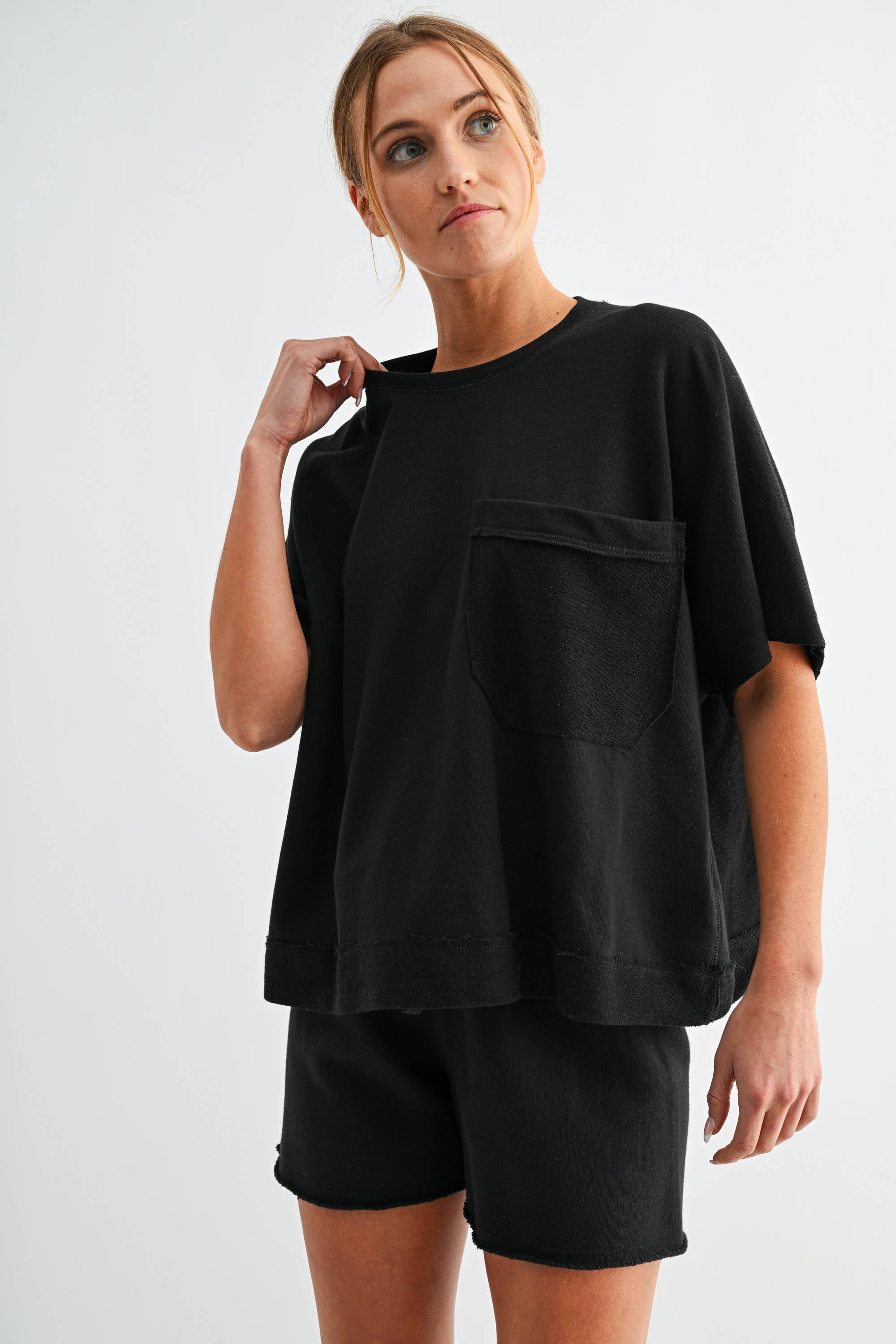 Offset Raw Edge Pocket Tee