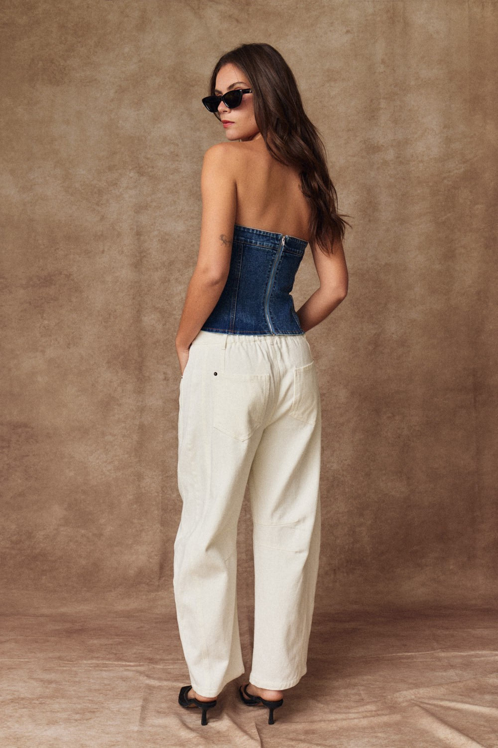 Strapless Asymmetrical Denim Bustier Top