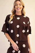 Polka Dot Sweater Round Neck Short Sleeve
