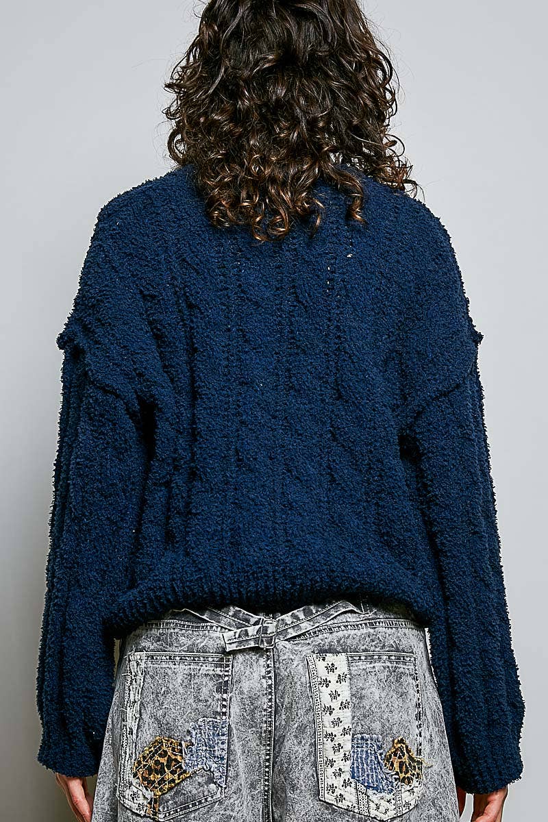 POL Semi-Cropped V-Neck Soft Sweater Top