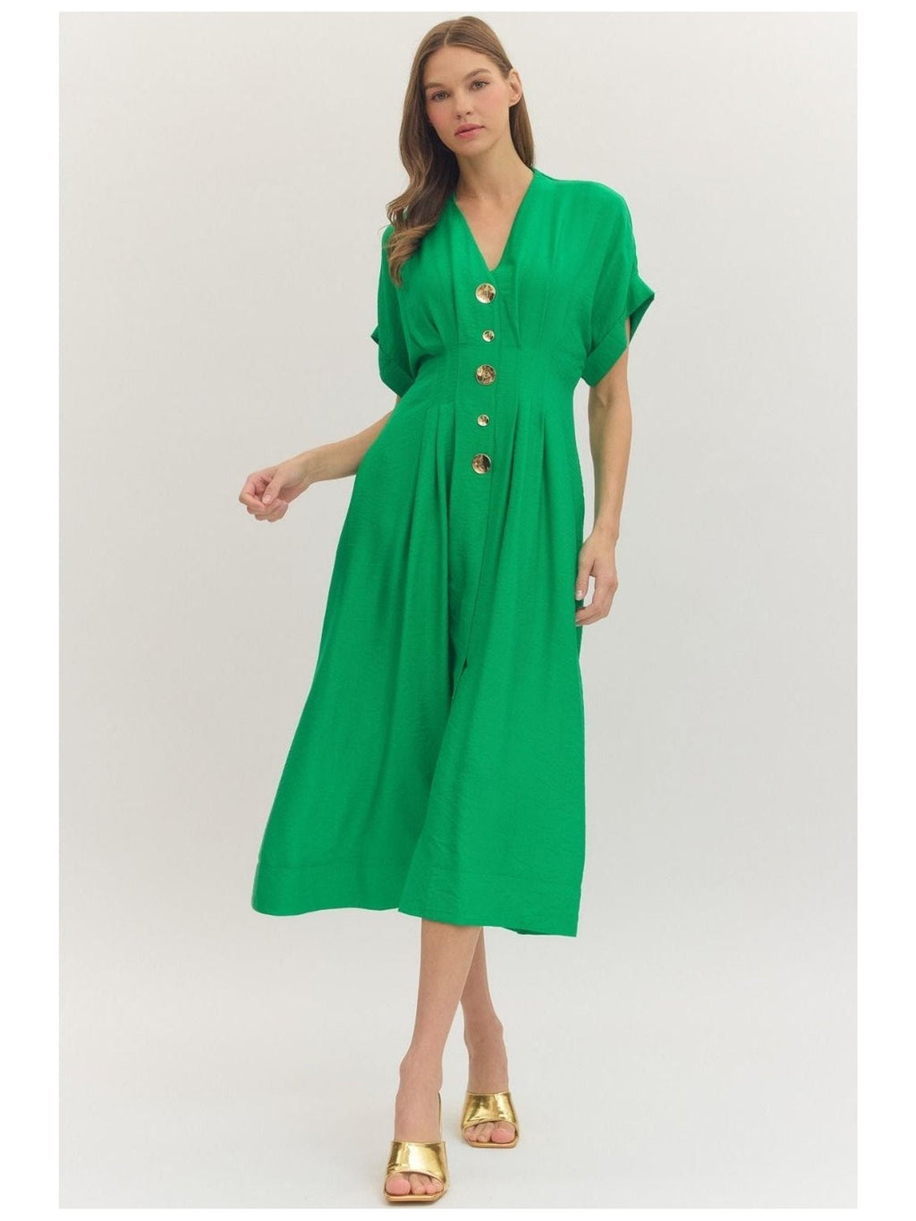 Entro Green Button Dress