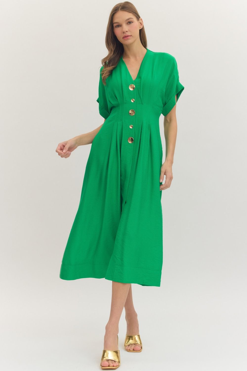 Entro Green Button Dress