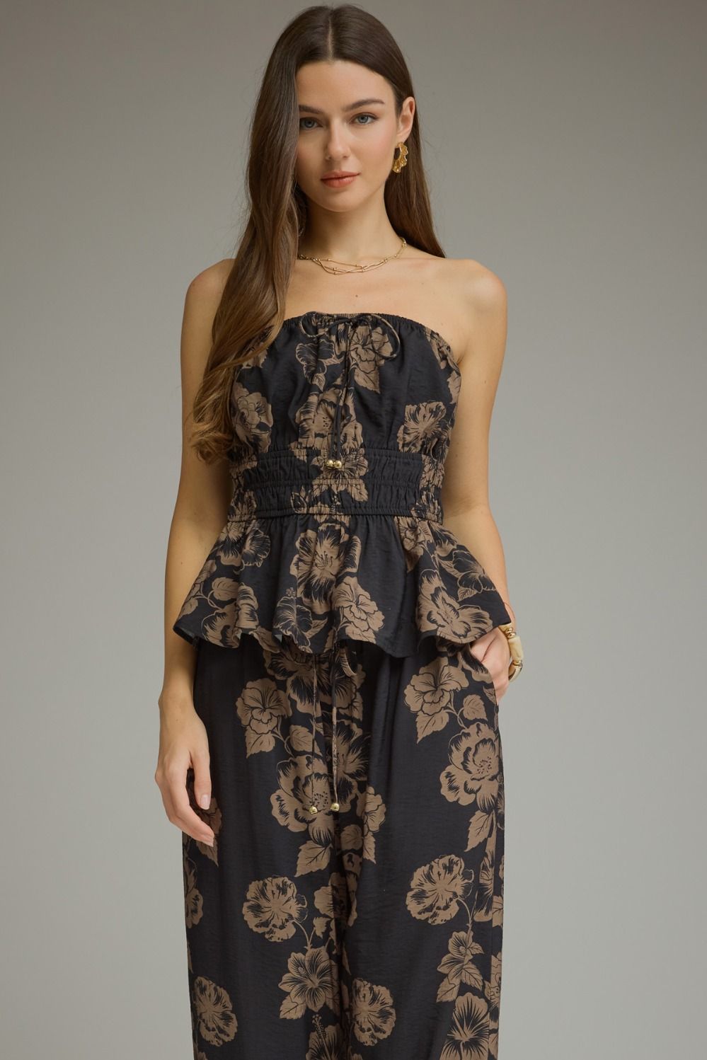 Entro Strapless Black Floral Set