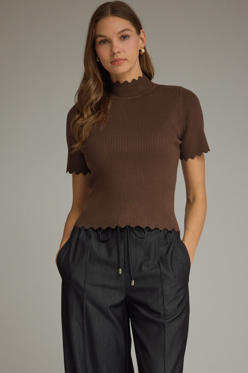 Entro Brown Mock Neck Top