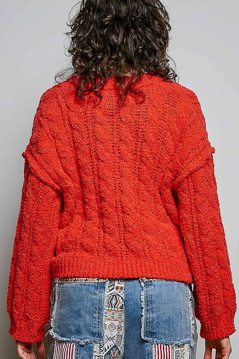 POL Semi-Cropped V-Neck Soft Sweater Top