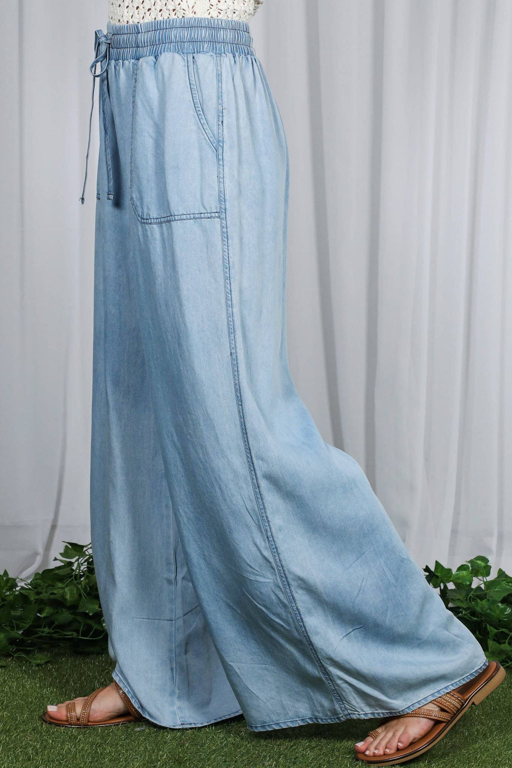 Wide Leg High Waist 100%Tencel Chambray Denim Pants VP83019