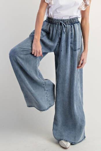 Wide Leg High Waist 100%Tencel Chambray Denim Pants VP83019
