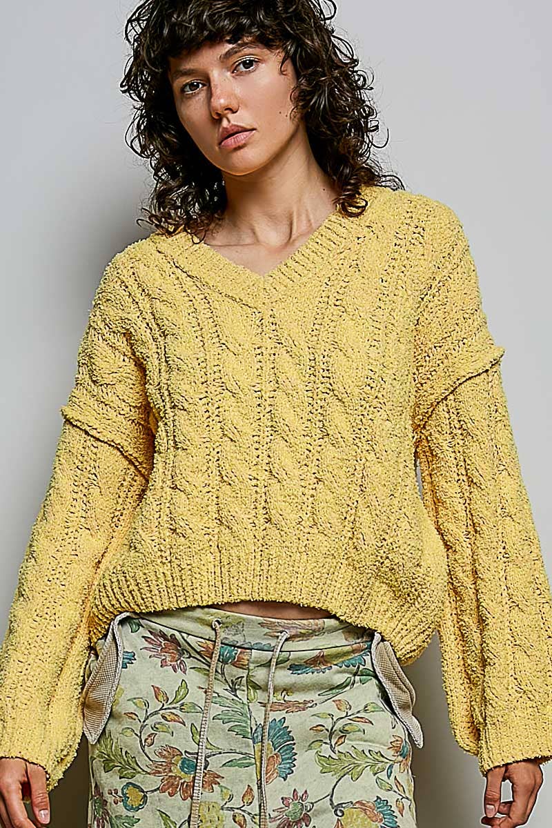 POL Semi-Cropped V-Neck Soft Sweater Top