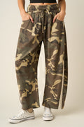 Camo Print Lace Trim Barrel Leg Pants