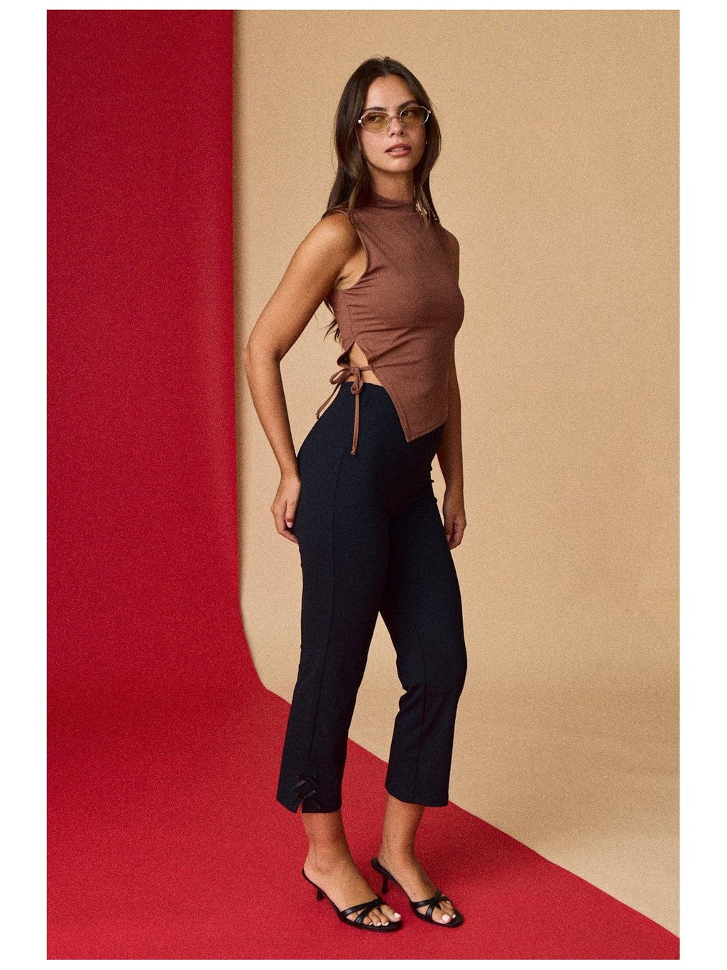 Asymmetrical Mock Neck Top with Open Side Tie